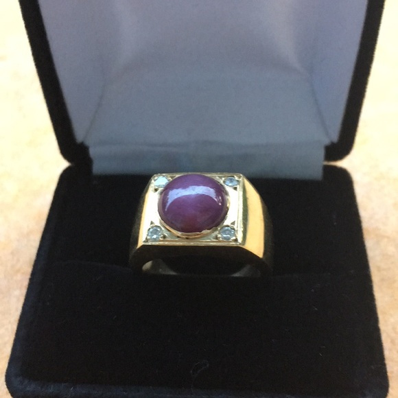 14K. GOLD STAR 🌟 RUBY 🔮 MEN’S 👨 RING - Picture 6 of 7